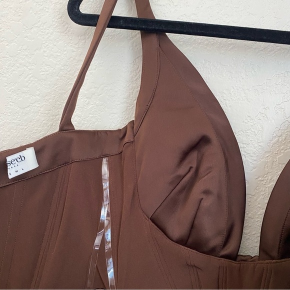 House of CB Faye Satin Pleated Midi Dress Size XS brown $269 NWOT - Picture 12 of 14